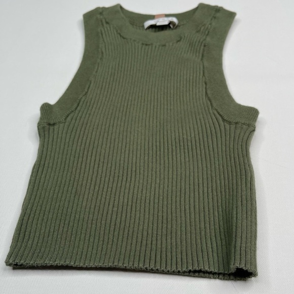 LUNYA Cozy Cotton Silk Crop Ribbed Tank Top Green Comfy Luxury Lounge  Summer - Picture 3 of 10